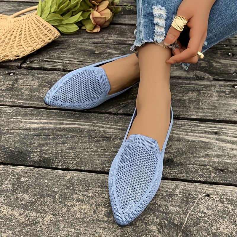 Women's Flat Casual Knit Pointed-Toe Shoes Slip-On Shoes Lightweight and Comfortable Shoes