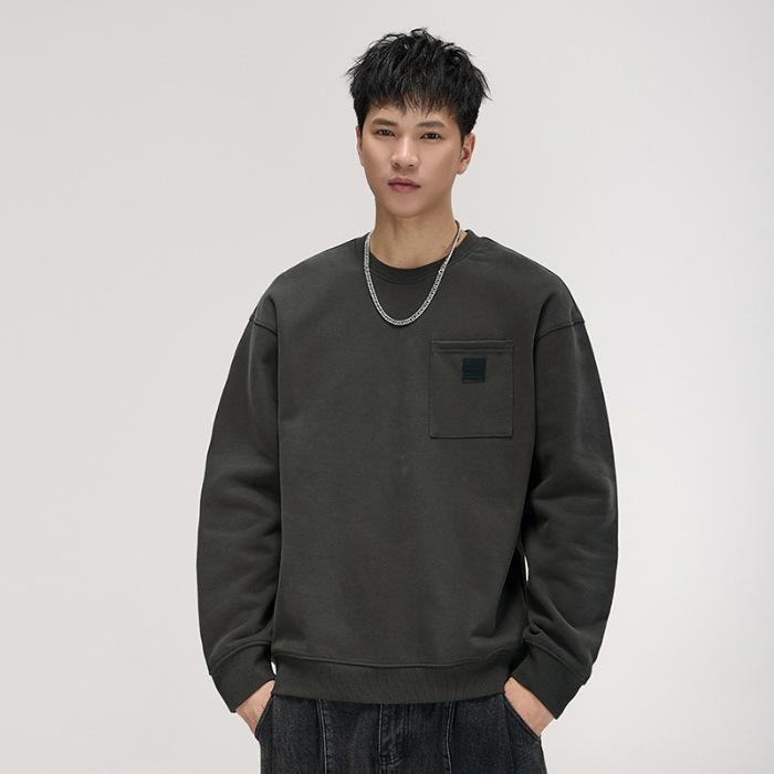 

Дизайнерский декоративный свитер с карманом Sense, мужской свободный, большого размера, осенний, японский, модный бренд, 460 г, плотный, с круглым вырезом и длинным рукавом S