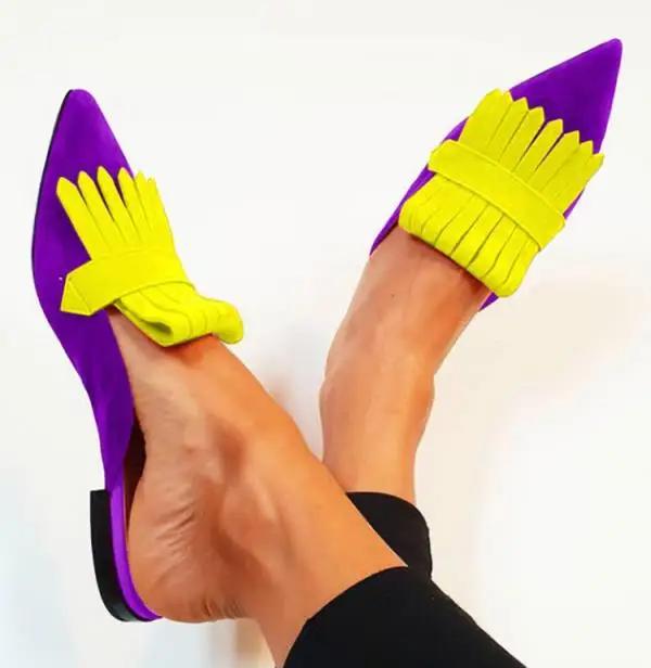 Fashion Large Size Pointed Toe Shoes Women's Casual Low Heel Sneakers Tassel Flat Dress Shoes New Style Lace-up Sandals