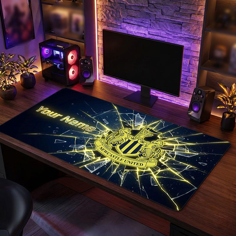 Newcastle United FC Custom Large Mouse Pad, Personalized Name Text Print, Football Logo Non‑Slip Desk Mat Gaming Gift