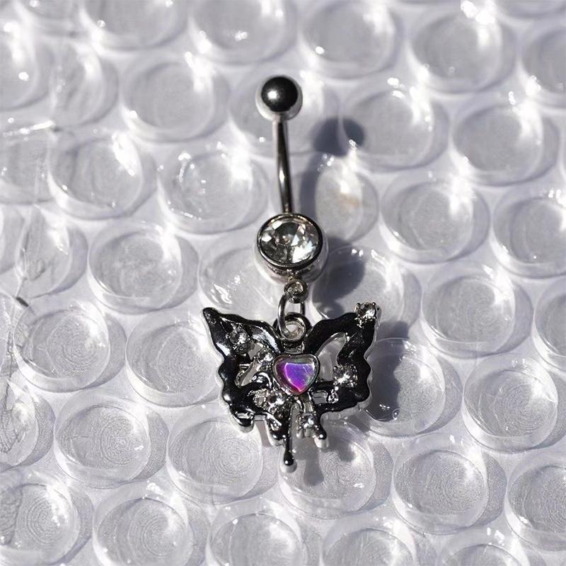 Colorful Zircon Butterfly Heart Stainless Steel Belly Button Rings For Women Navel Piercing Rings Sexy Body Jewelry Gift