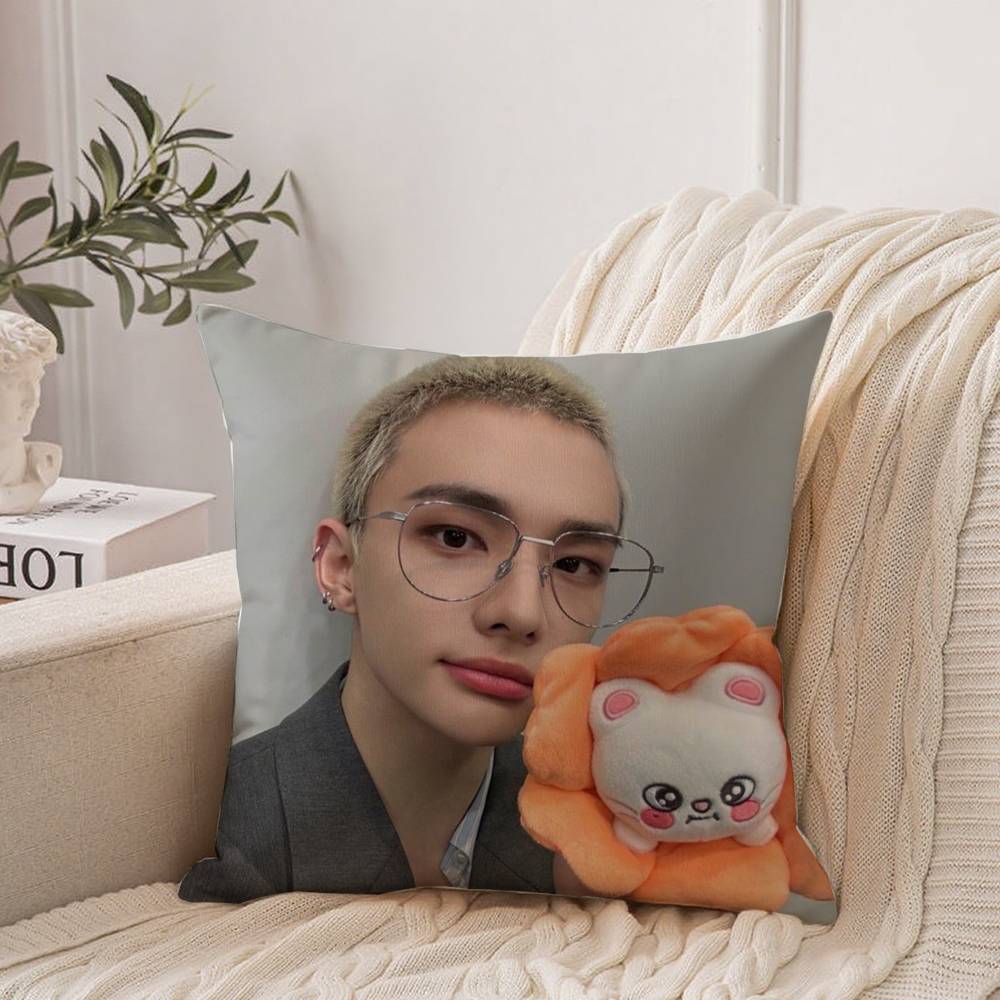 

HOT-KPOP Idol H-Hyunjin Pillow Case Home Decor Throw For Sofa Bed Car Room Decor Gift Idea 12x12Inch