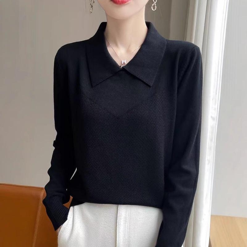 Women's Casual POLO Collar Knit Pullover - Loose Long Sleeve Autumn/Winter Lapel Sweater Design.