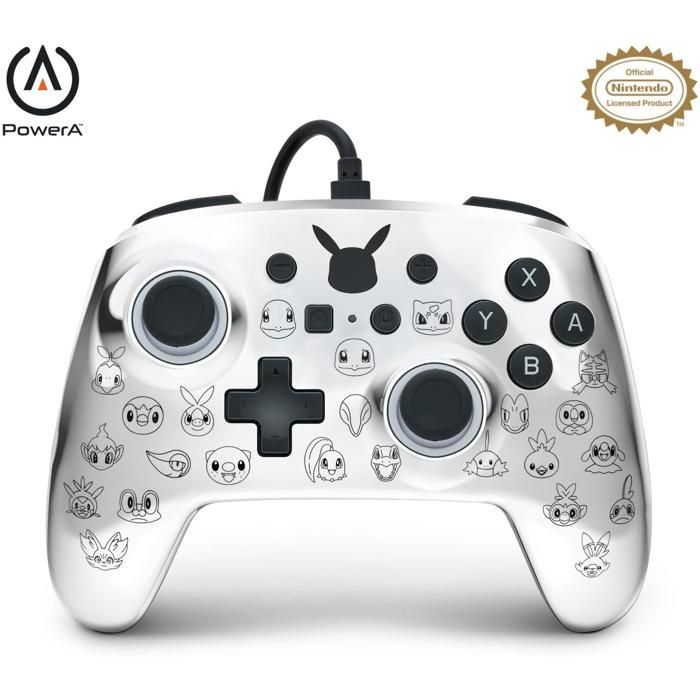 Manette de jeu - PowerA - Pikachu Noir/Argent - Filaire - Câble USB 3m - Prise audio 3,5mm