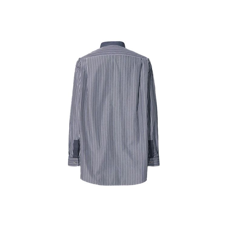 Uniqlo Jil Sander Collaboration Striped Loose Stand-Collar Shirt Men Shirts Dark-Blue 440464-68