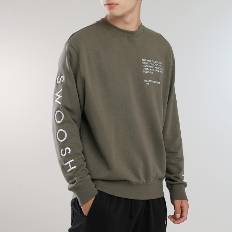 Nike Besticktes Swoosh Lässiger Pullover Langarm-Sweatshirt Herren Tops Sumpf-Dämmerungsgelb CU4035-380