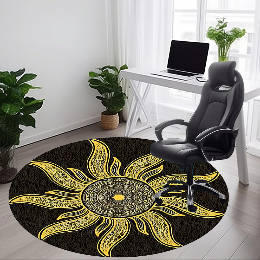 1pc Golden Sun Mandala Chair Carpet for Office, Soft Flannel Throw Mat, Perfect for Office,Holiday Party Decoration Choice yy251113059