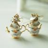 Accessories Copper Material Enamel Glaze Cartoon Fun Teacup Cute Cute Little Mouse Fringed Earrings