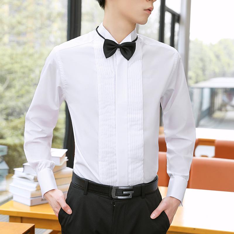 Stylish Wedding Studio Men's Solid Color Collared Shirt