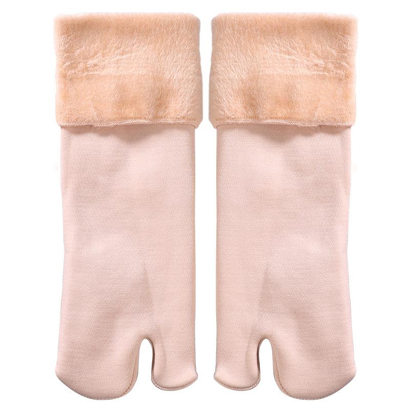Plush Velvet Thicken Split Toe Socks Two Toe Mid-Calf Socks Winter Thermal Socks Floor Socks Japanese Tabi Socks Clogs Socks