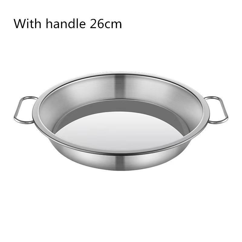 Edelstahl-Lebensmittelaufbewahrungstablett mit Griff, rund, flach, Servierplatten, Salat, Snacks, Obstgerichte, Küchenorganisatoren