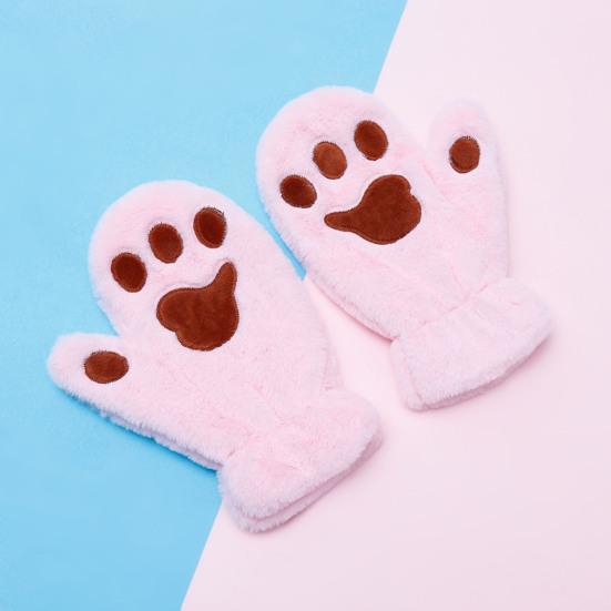 1 Pair Women Winter Mittens Cartoon Cat Paw Shape Thick Plush Anti-slip Heat Retention Outdoor Skiing Cycling Gloves