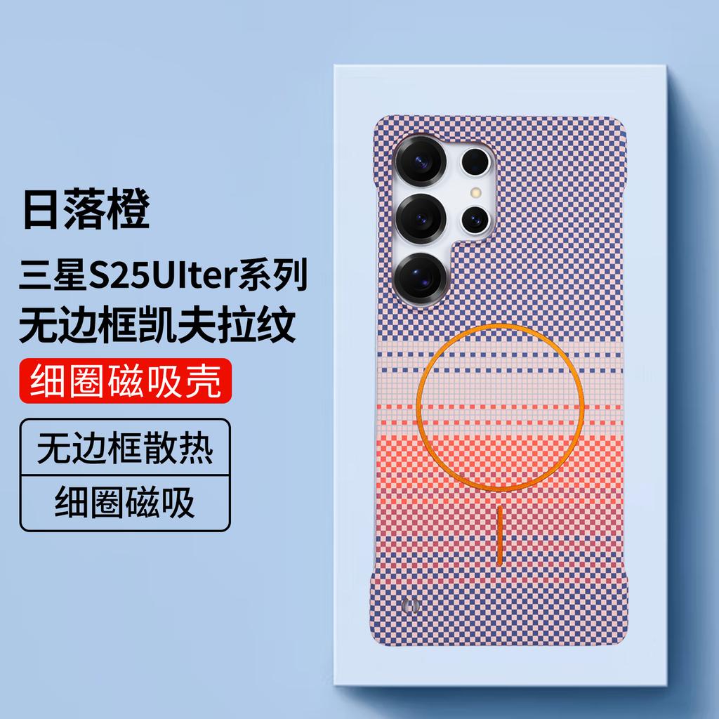 Applicable to Samsung S26UItra borderless magnetic mobile phone case Kevlar pattern s25plus ultra-thin S24 protective case