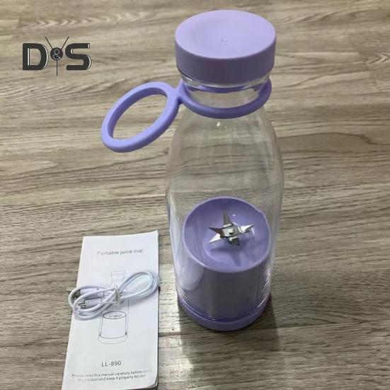 Electric Juicer Cup 380ml Rechargeable Smoothie Maker with 6 Blades BPA-Free Travel Bottle for Ice Fruit Veggie Portable Blender Home/Outdoor Use