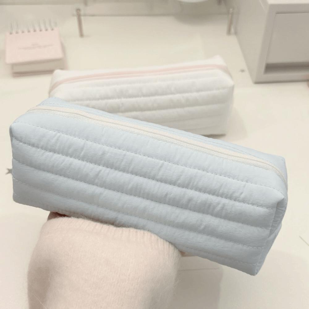 Portable Cream Color Pencil Case Multi-functional School Storage Bag  Office Use