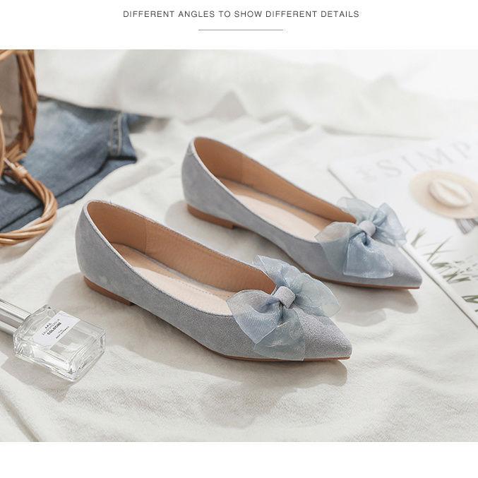 2025 New Spring Bow Fresh Bridesmaids Flat Bottom Pointed Fairy Style Evening Versatile Doudou Single Shoes