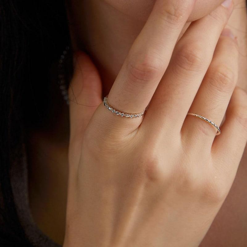 JUDY AND PAUL [925 Silver] Flea Simple Crystal and Mini Heart Ring