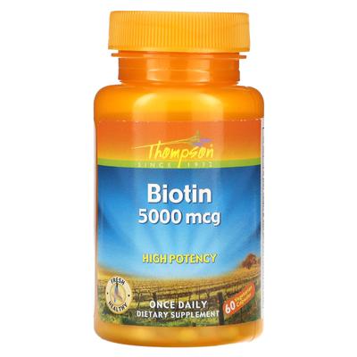 Biotină, 5.000 mcg, 60 Capsule Vegetale