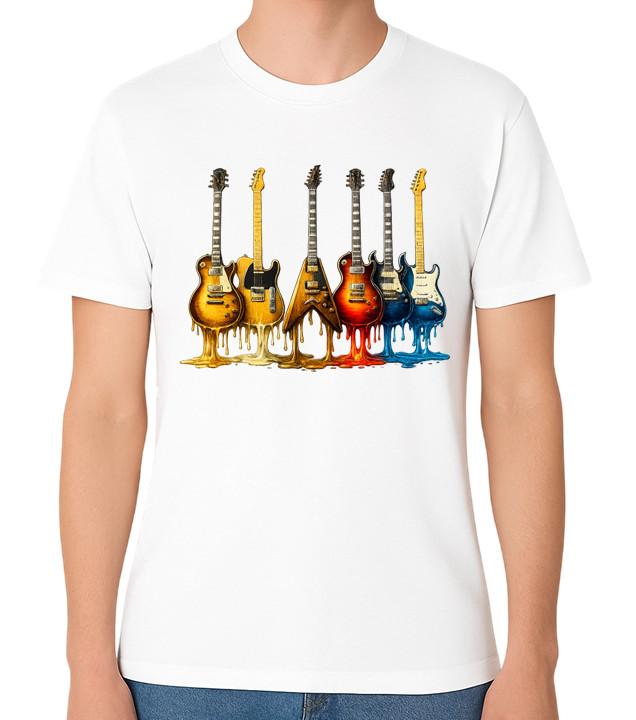 Melting Electric Guitars Art T-Shirt Colourful Rock Music Guitar Lover Tee S разноцветный