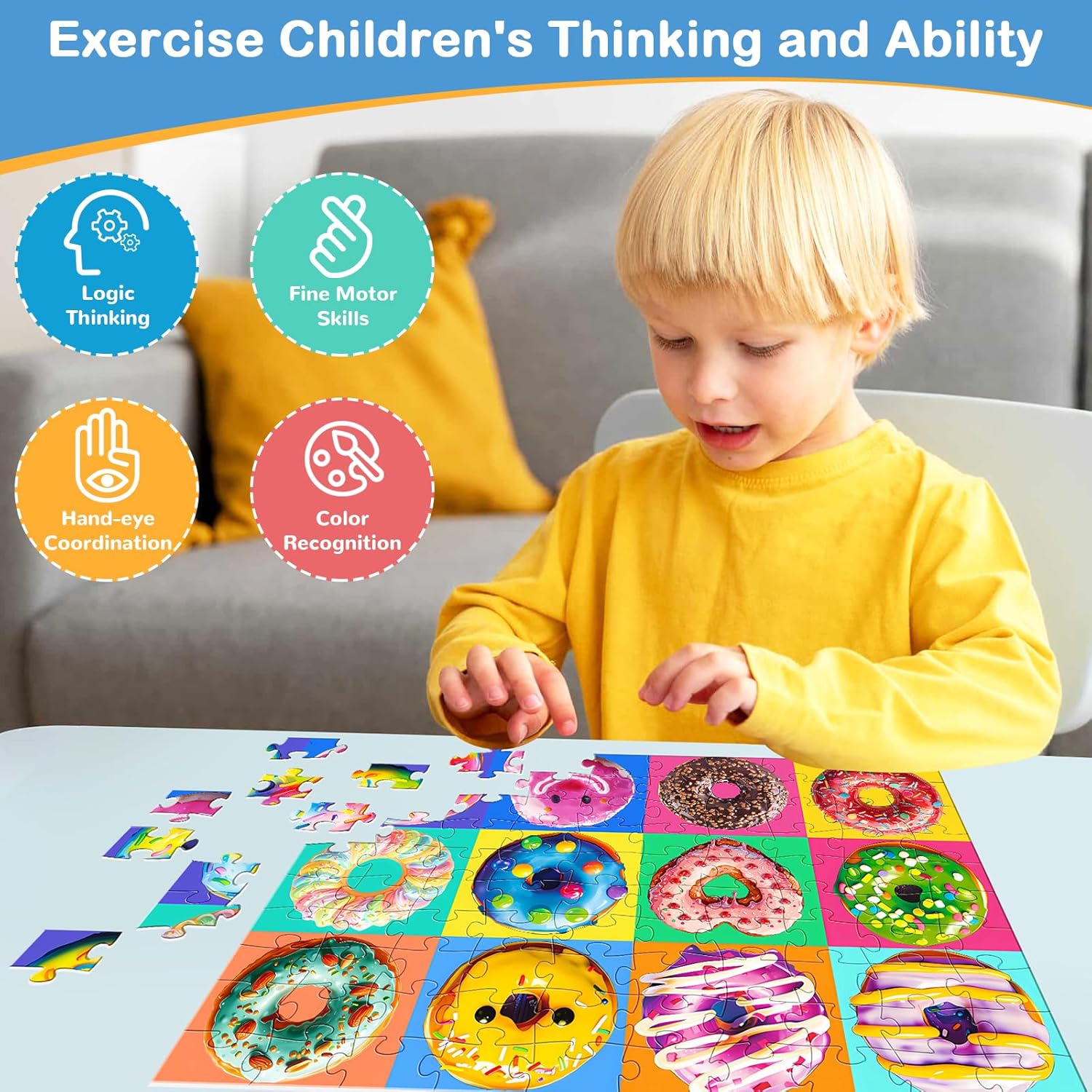 100 Pieces Puzzles for Kids Ages 4-8 | Delicious Donuts Jigsaw Puzzles | Large 100 Piece Puzzle for Toddler Children | Sturdy,Safe | Engaging &