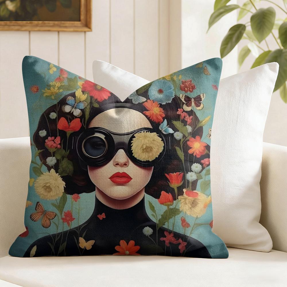 Flower Girl Aesthetic Cushion Cover Summer Linen Pillow Case Organic Fabric Cushion Cover DoubleSided Print Sofa Home Decor
