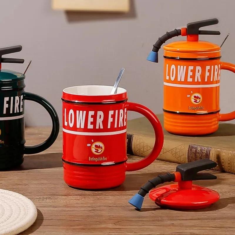 480ML Funny Fire Extinguisher Mug Office Living Room Outdoor Personality Tea Cup Male Female Student Couple Ceramic Cup