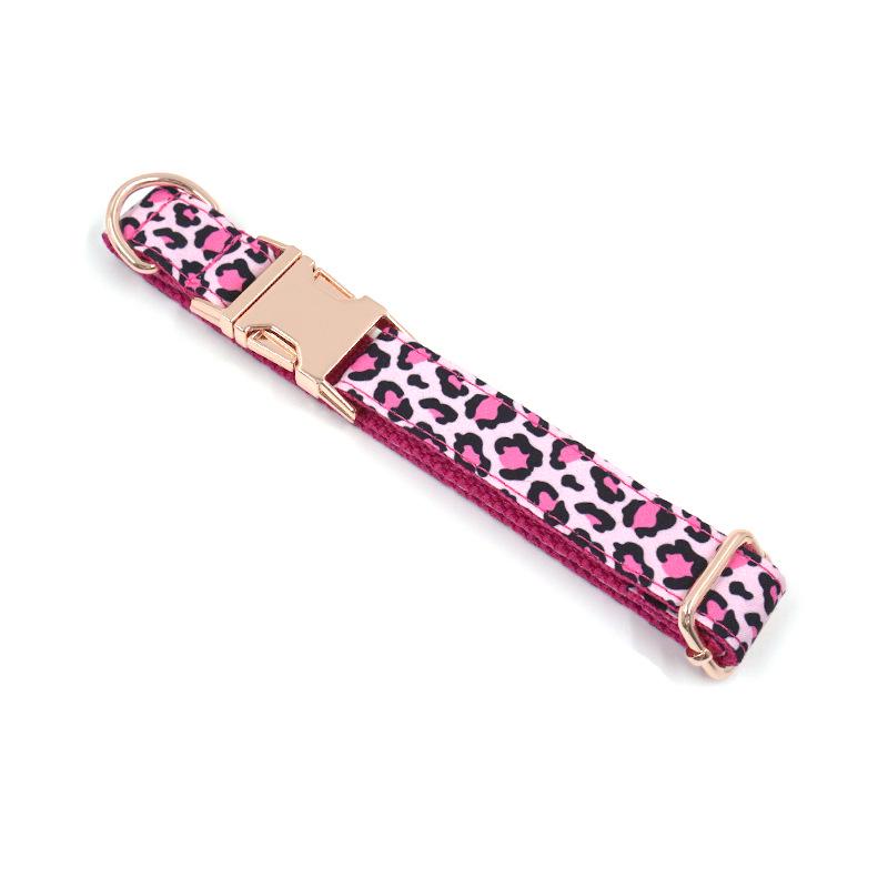 Mihala Boss Pink Leopard Print Rose Gold Buckle Engravable Dog Collar