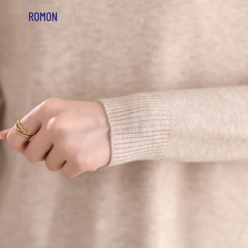 Luomen Women's Wool Blend Long Sleeve Round Neck Midi Knit Dress