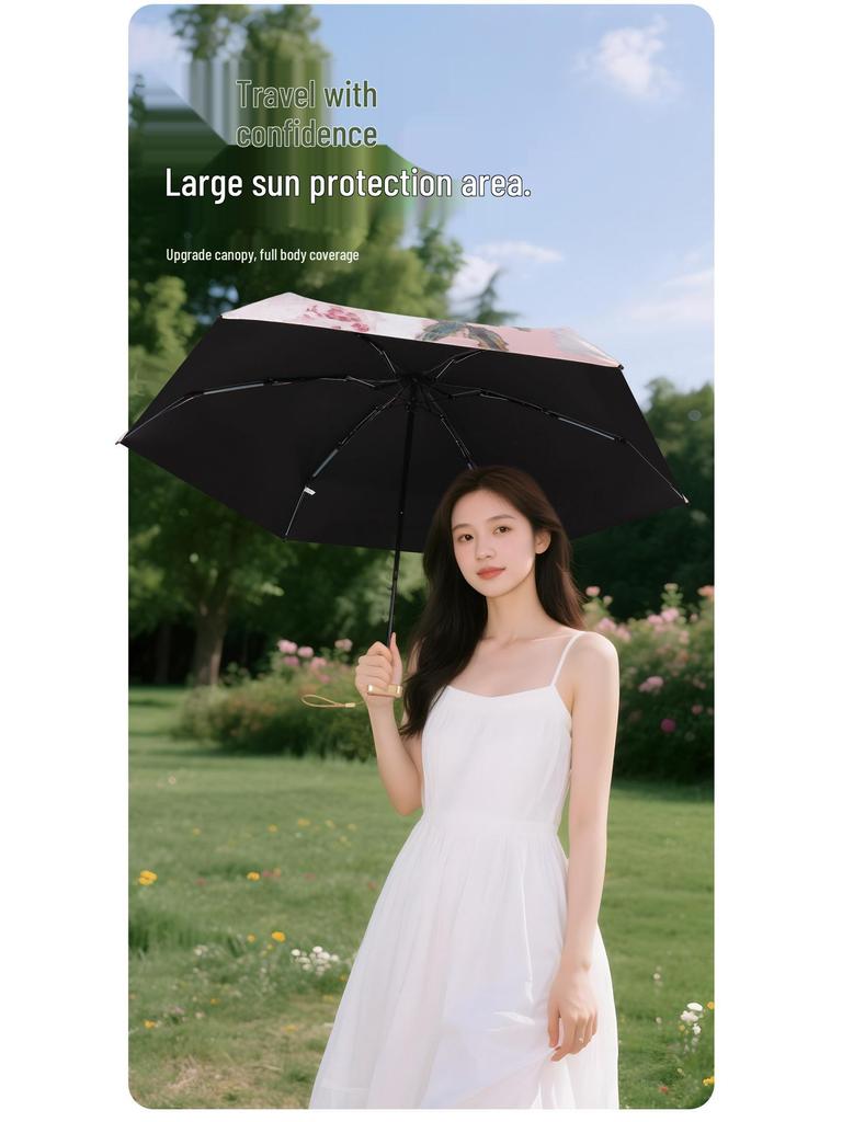 Kompakter UPF50+ Sonn- und Regenschirm für Damen - Mini Flach, 6-fach faltbar, Taschenformat, UV-Schutz, Ideal für Studenten.