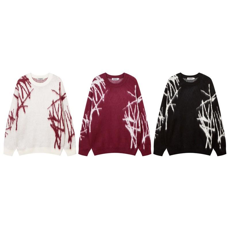Unisex Oversized Knit Sweater With Graphic Jacquard Casual Streetwear Pullover Winter