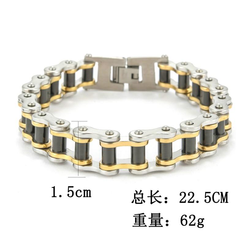 Bracciale a Catena da Ciclismo in Acciaio al Titanio da Uomo Stile Punk Fascia da Polso per Bici Tono Nero Oro