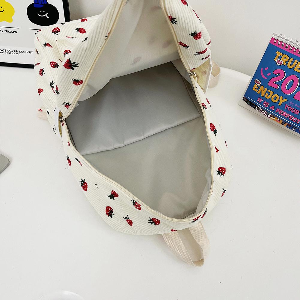 Sweet Corduroy Strawberry Backpacks Casual Travel Rucksack Large Capacity Daily Knapsack Japanese Aesthetic Students School Bag