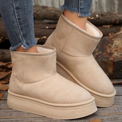 Mode 2024 Hiver Femmes Épaissir Peluche Chaud Bottes de Neige Semelle Épaisse Antidérapante Chaussures Rembourrées en Coton Femme Couleur Unie Plateforme Bottines