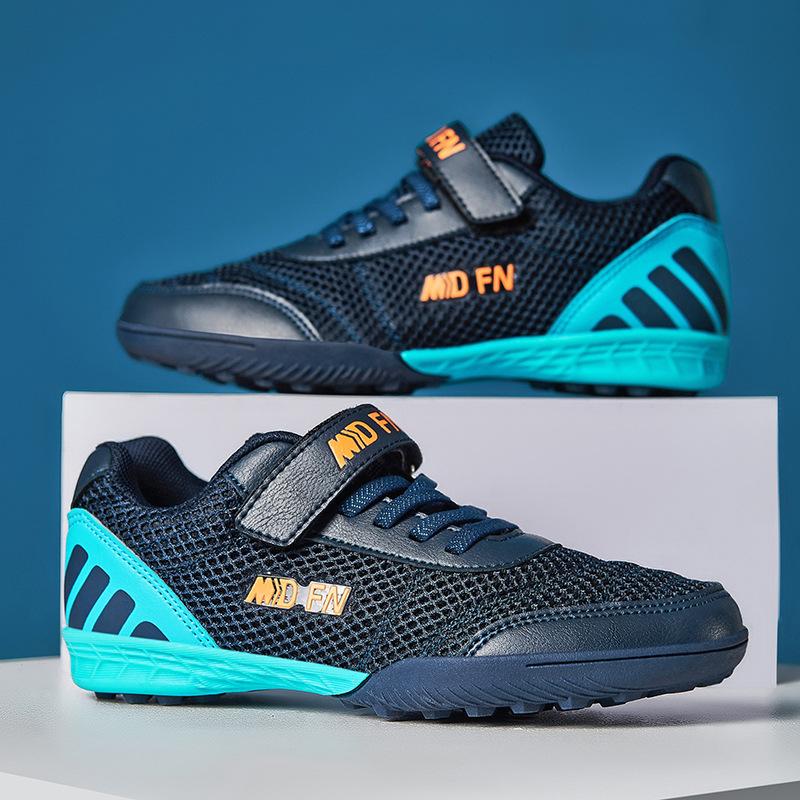 Broken Nail Mesh Children's Football Shoes Soft Sole Training Shoes Breathable Outdoor Men's and Women's Sports Shoes Velcro Design
