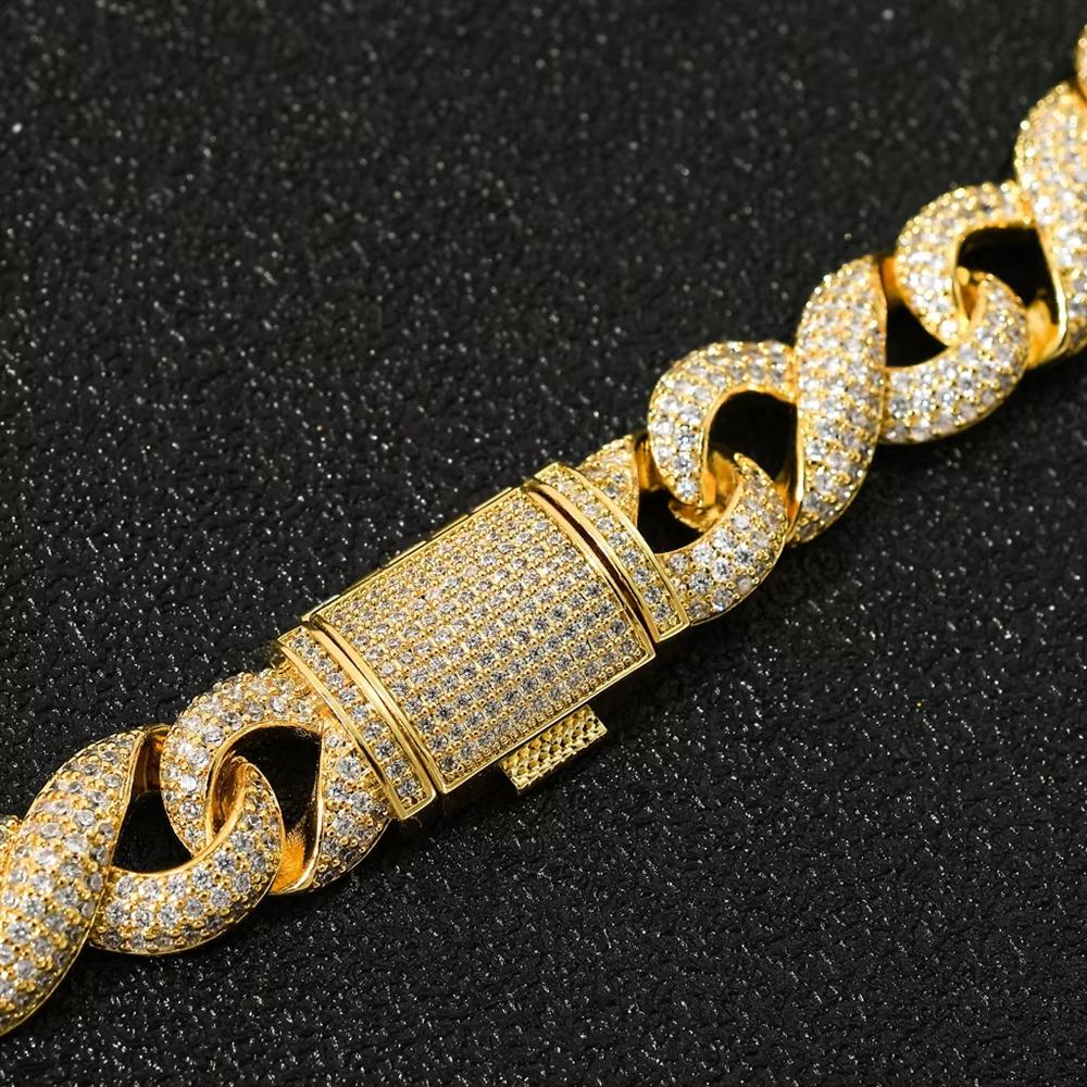 Personalisierter Hip Hop Schmuck 14K Gold Plated Unendlichkeitsarmband 15mm Bling CZ Iced Out Unendliches Armband für Damen und Herren