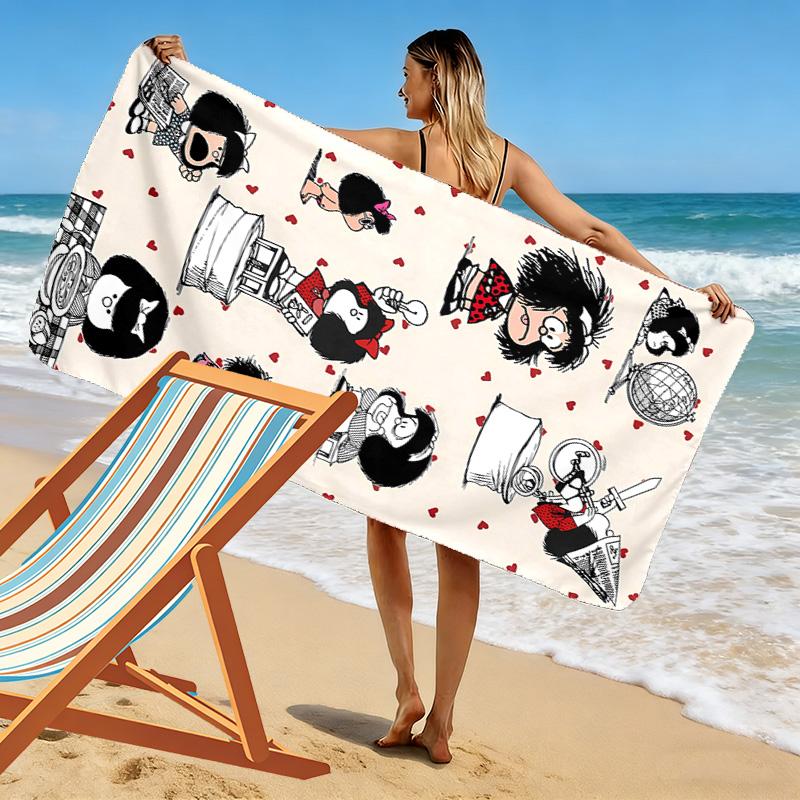 Mafalda Print Beach Towel, Large Soft Quick Dry Towel for Beach Camping Swimming