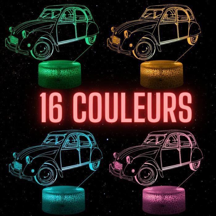 Lampe Chevet 3D LED Voiture De Collection 2CV Deux Chevaux, Veilleuse Changement De Couleurs, Lampe Tactile Bureau Chambre Vintage