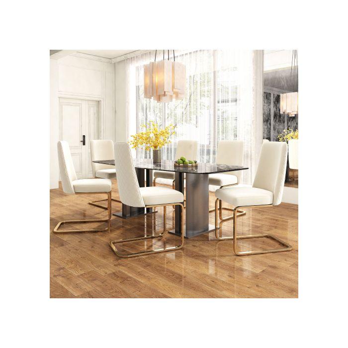 Chaises de salle à manger en velours, ensemble de 2, avec pieds en métal doré, beige