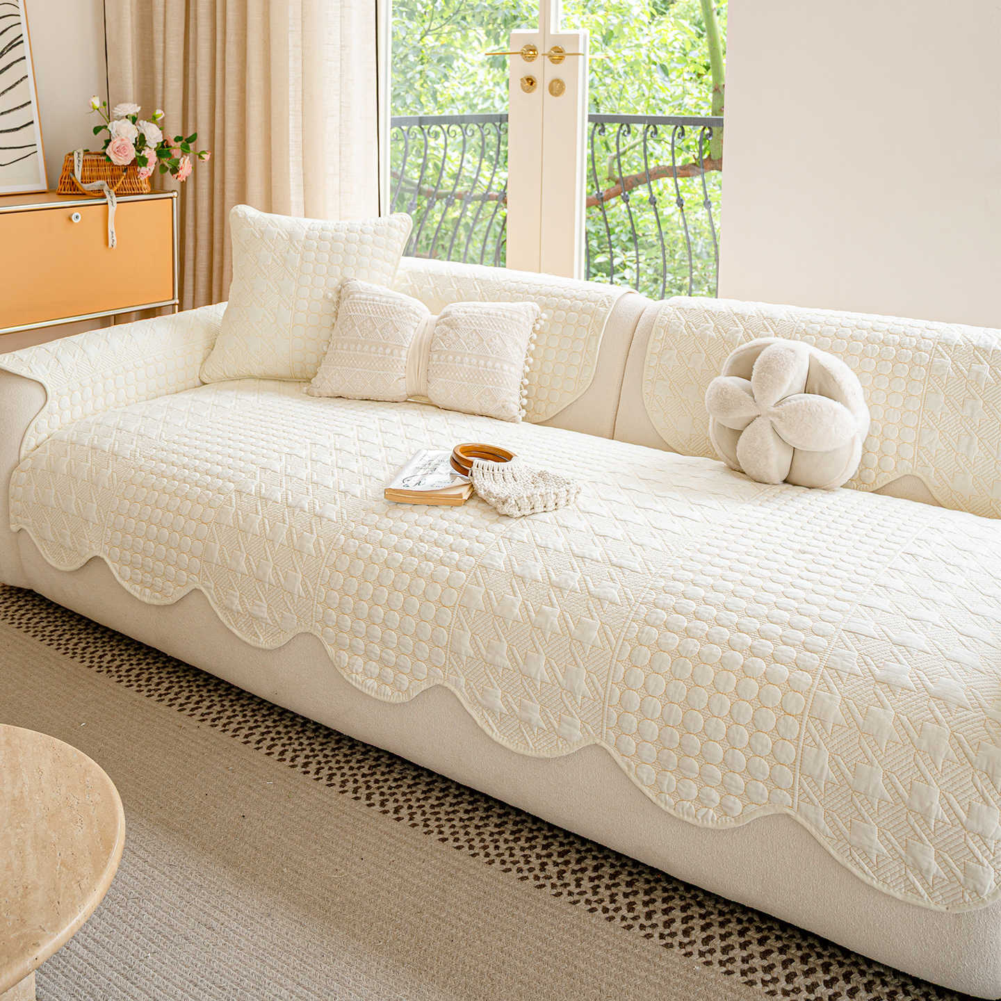 

Cream wind sofa cushion universal in all seasons 2025 new straight row summer seat cushion sub-cover cloth towel fixed non-slip cover 45 * 45Cm pillow cover