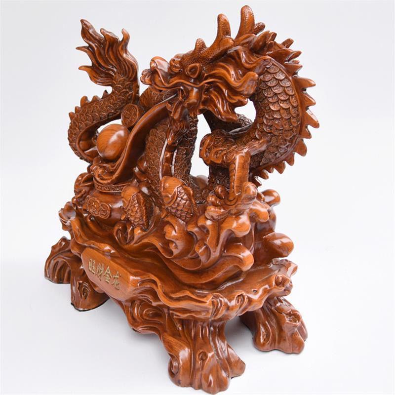 Golden Dragon Wood Root Sculpture: Hand-Carved Imitation Red Sandalwood Ornament for Living Room Decoration