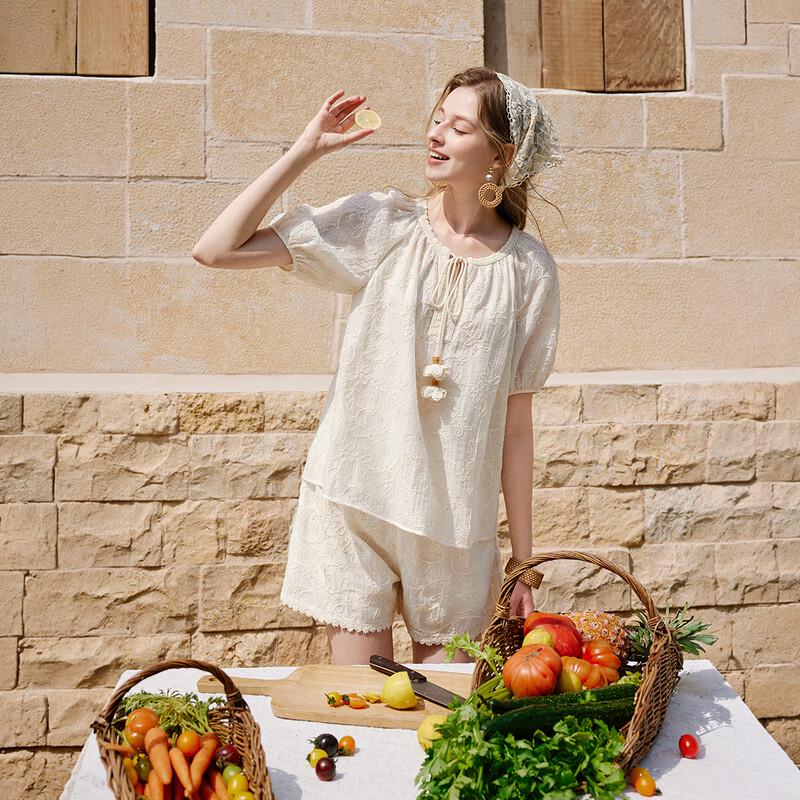 Women's Embroidered Babydoll Top & Shorts Set