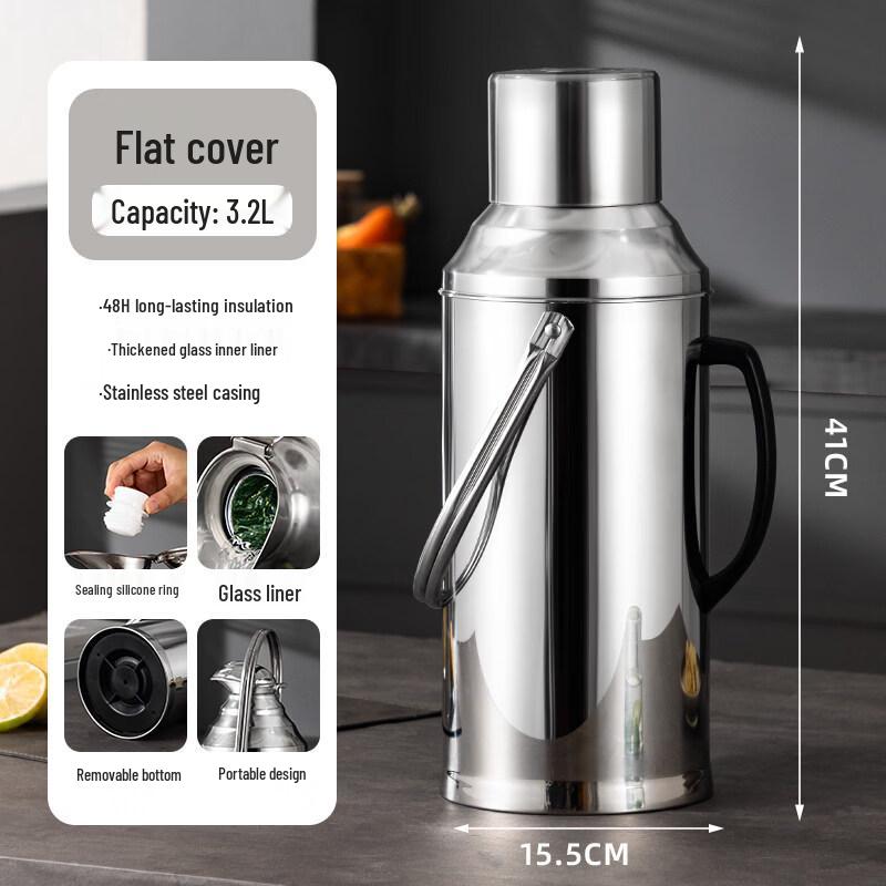 

Traditional Stainless Steel Thermos with Glass Liner