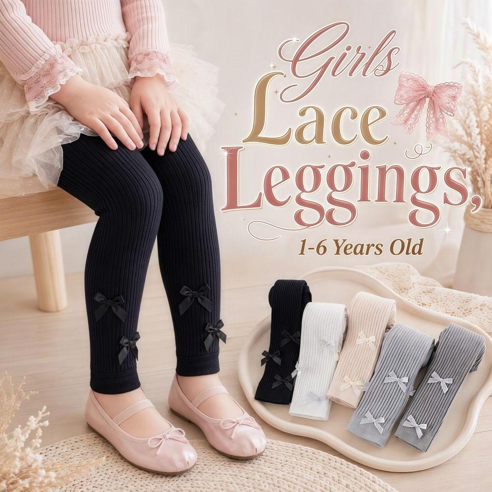 Slim-Fit Girls Bow Leggings Skin-Friendly Children Ankle Pants  Girls 1-6 Years Old