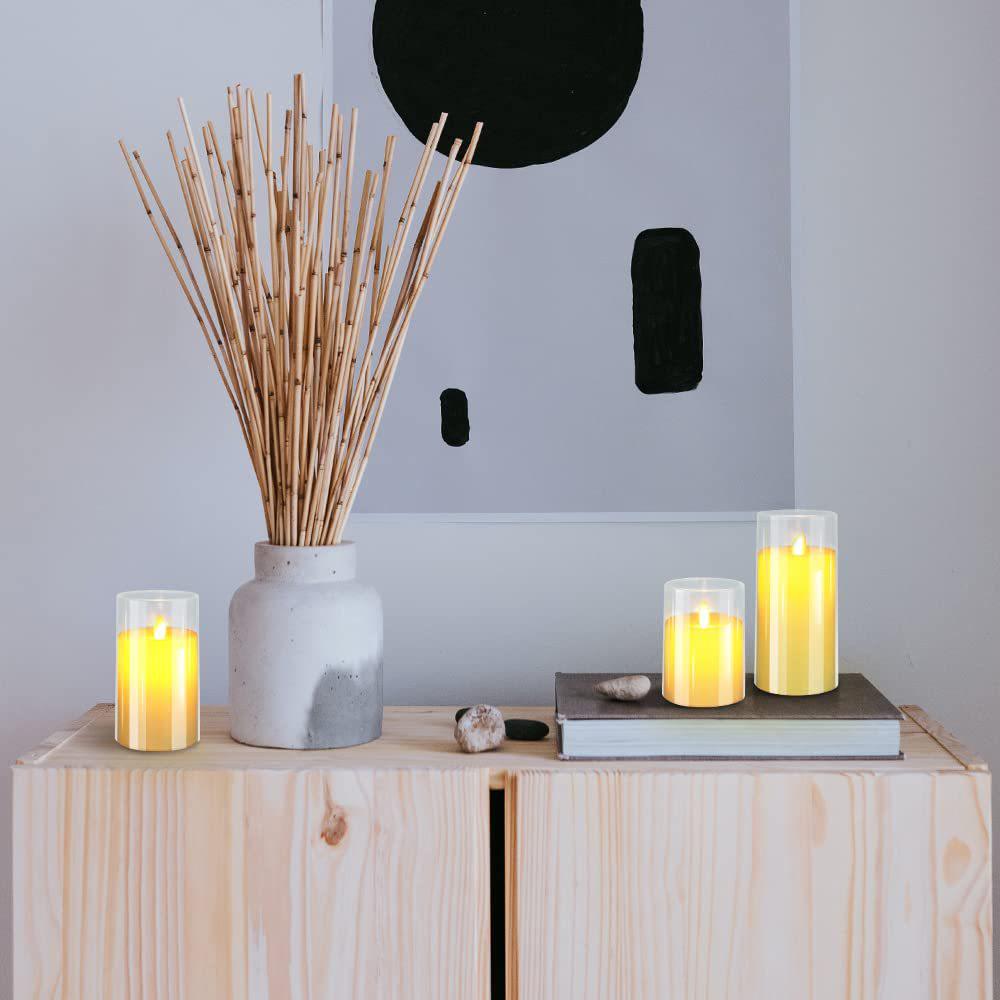 LED Flickering Candle Set with Remote Control, Three-Piece Transparent Cover - Ideal for Weddings and Birthdays.