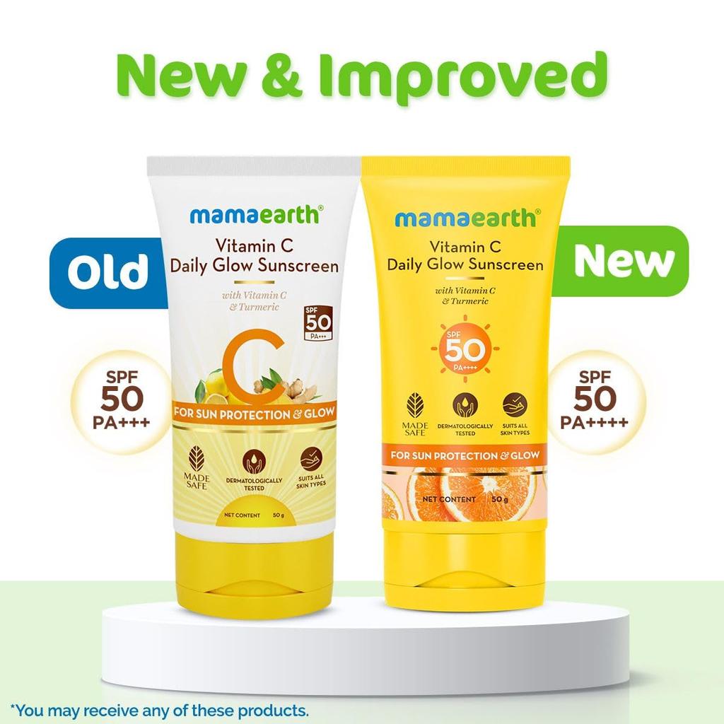 Mamaearth Daily Glow Sunscreen SPF 50 PA++++ For Tan Protection Bright Skin No White Cast Lightweight 100g Pack Of 2