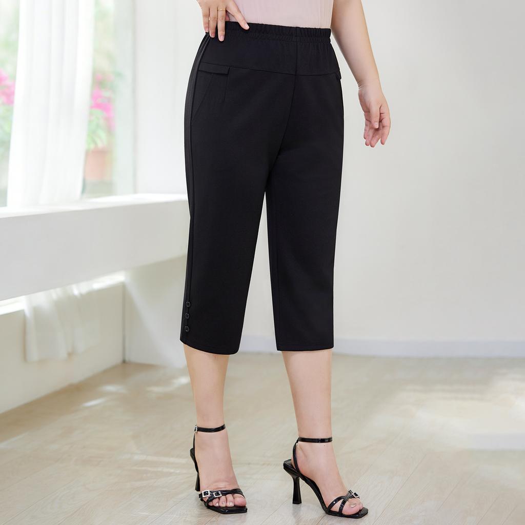 Women's High Waist Elastic Waist Seven Eighth Pants Straight Leg Loose Fit Casual Pants
