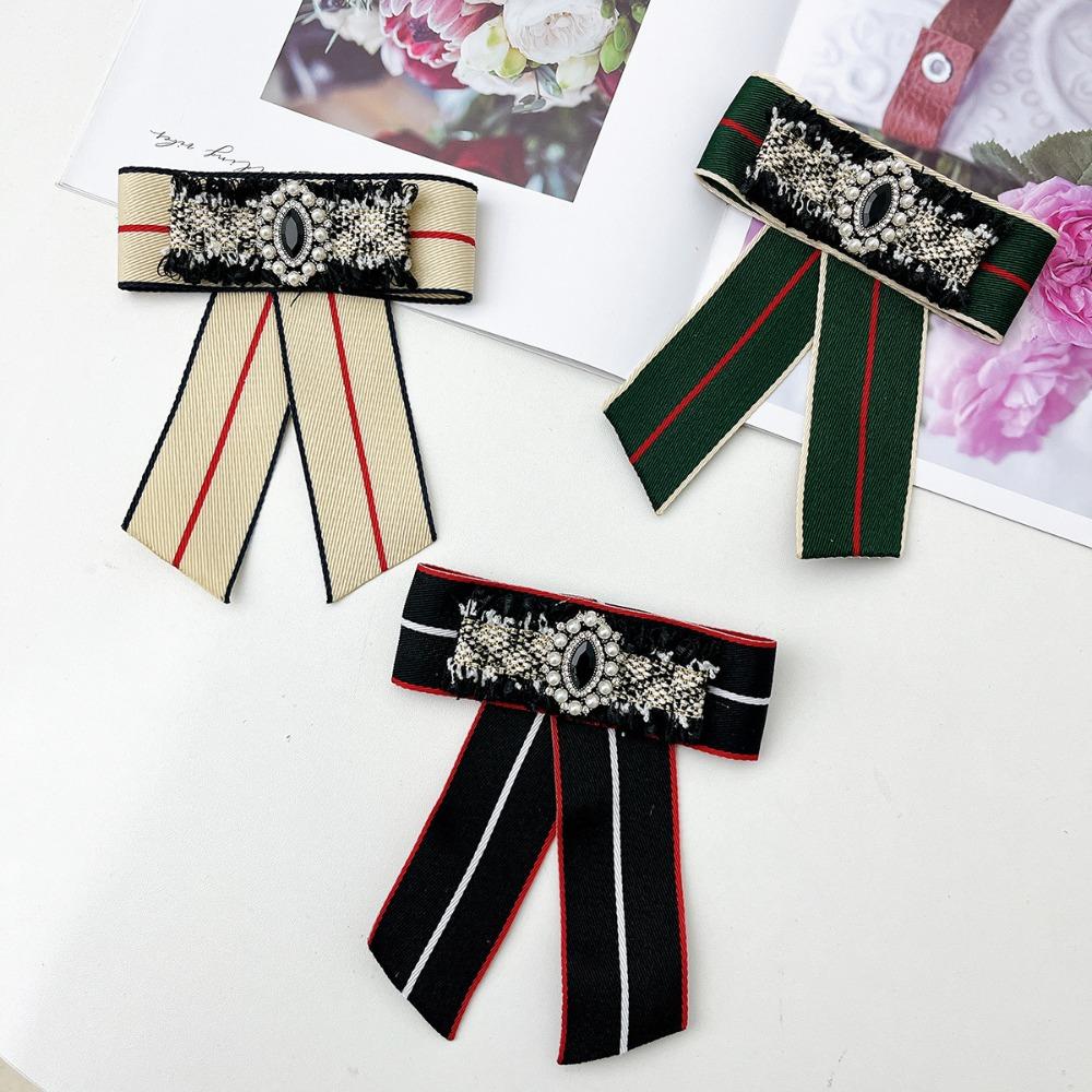 New Fabric Bow Rhinestone Pearl Brooches for Women Shirt Dress Collar Pins Elegant Fashion Accessories Jewelry Gifts