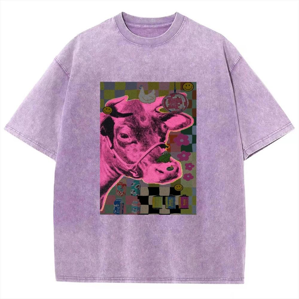 Cool Funny Pink Cow T Shirt Unisex Tees Top Men Women Short Sleeve T-shirt Streetwear Harajuku Graphic Cotton T Shirt