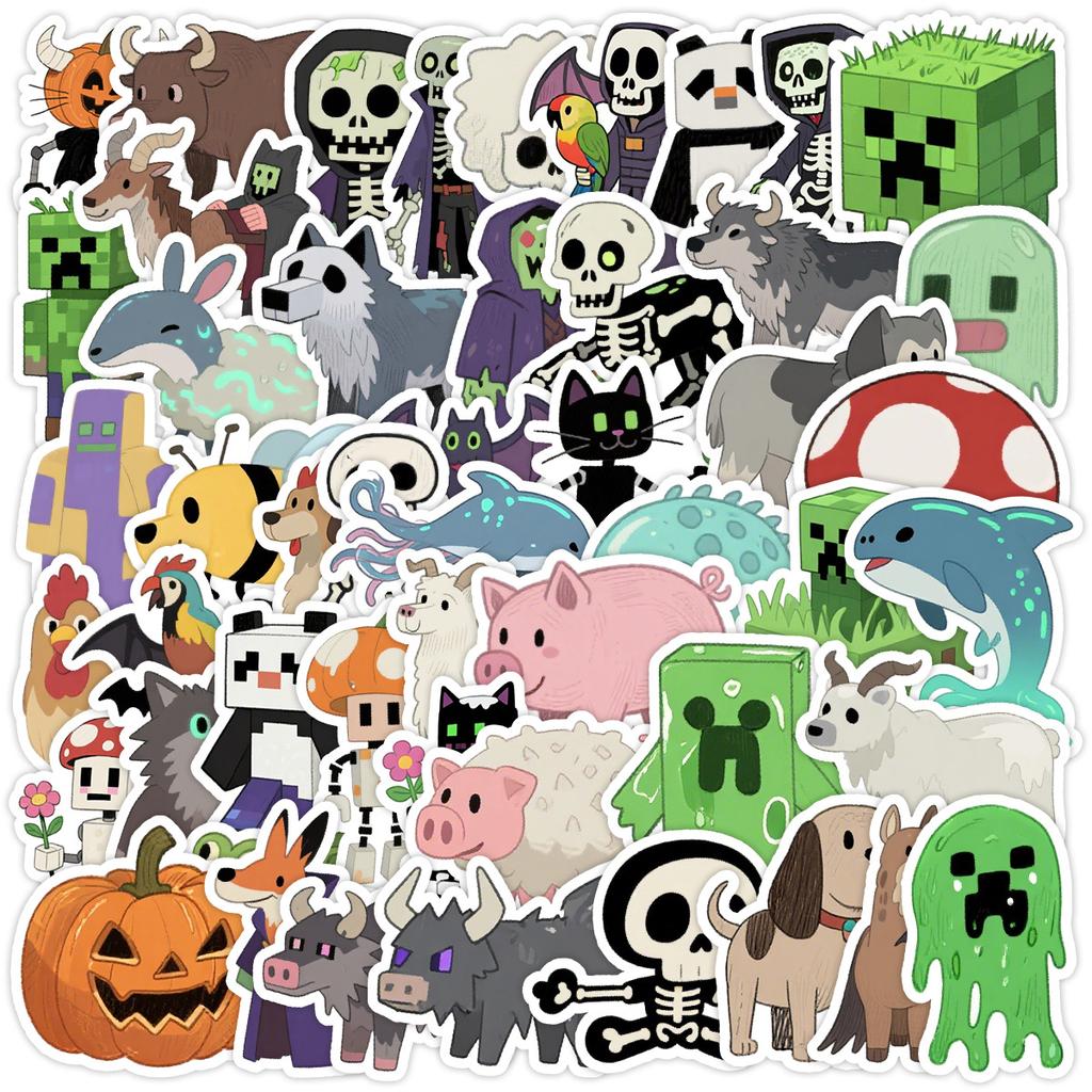 50 Minecraft Games Graffiti Stickers Water Cup Mobile Phone Waterproof Decorative Stickers Creative Pixel Style Stickers