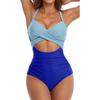 European and American One-piece Hard Bag Swimwear Hollow Solid Color High Waist Tight Swimsuit